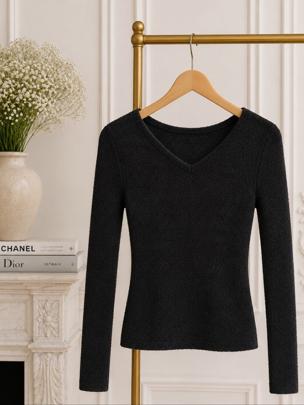 H&M Black Textured Long Sleeve Knit Top | Soft Stretch Sweater | Size S